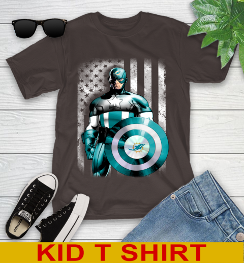 Miami Dolphins NFL Football Captain America Marvel Avengers American Flag Shirt Youth T-Shirt 6