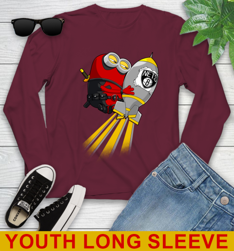 NBA Basketball Brooklyn Nets Deadpool Minion Marvel Shirt Youth Long Sleeve 6