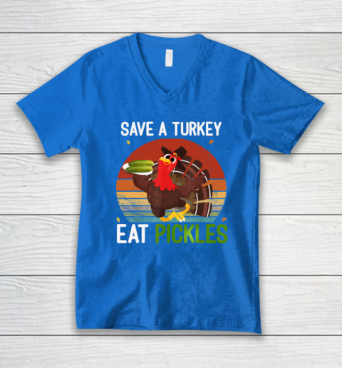 Save A Turkey Eat A Pickles Funny Thanksgiving Costume V-Neck T-Shirt 10