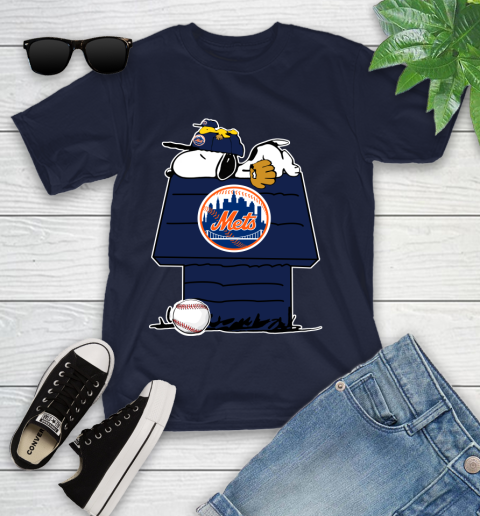 MLB New York Mets Snoopy Woodstock The Peanuts Movie Baseball T Shirt Youth T-Shirt 3