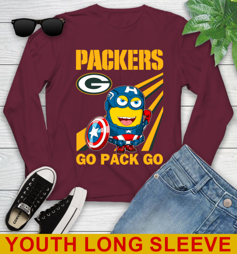 NFL Football Green Bay Packers Captain America Marvel Avengers Minion Shirt Youth Long Sleeve 6