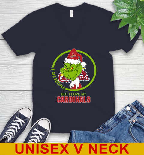 St.Louis Cardinals MLB Christmas Grinch I Hate People But I Love My Favorite Baseball Team V-Neck T-Shirt 3