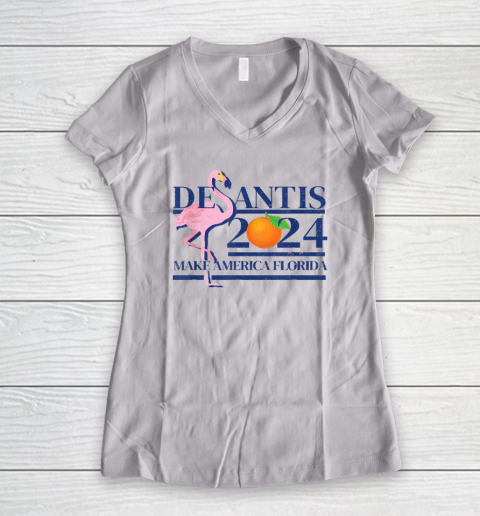 Make America Florida Flamingo Shirt DeSantis 2024 Women's V-Neck T-Shirt