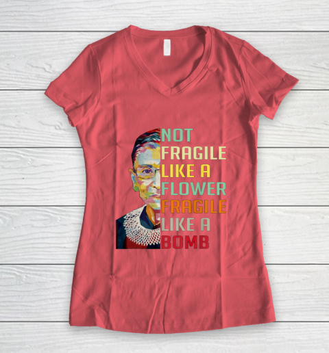 Notorious RBG Shirt Women Not Fragile Like A Flower Fragile Like A Bomb Ruth Bader Ginsburg Women's V-Neck T-Shirt 4