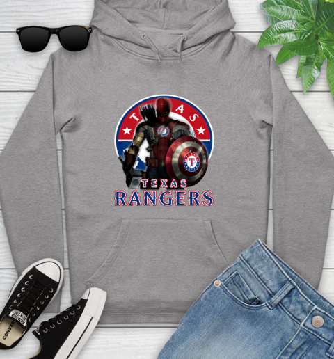 MLB Captain America Thor Spider Man Hawkeye Avengers Endgame Baseball Texas Rangers Youth Hoodie 6