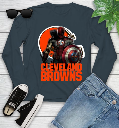 NFL Captain America Thor Spider Man Hawkeye Avengers Endgame Football Cleveland Browns Youth Long Sleeve 8
