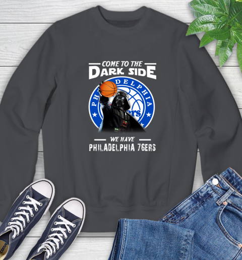 NBA Come To The Dark Side We Have Philadelphia 76ers Star Wars Darth Vader Basketball Sweatshirt 6