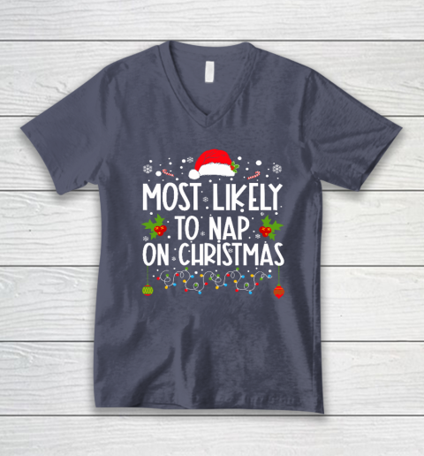 Most Likely To Nap On Christmas Family Christmas Pajamas V-Neck T-Shirt 6
