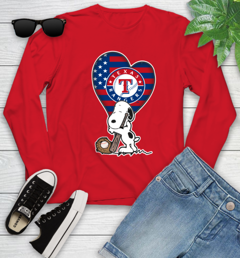 Texas Rangers MLB Baseball The Peanuts Movie Adorable Snoopy Youth Long Sleeve 11