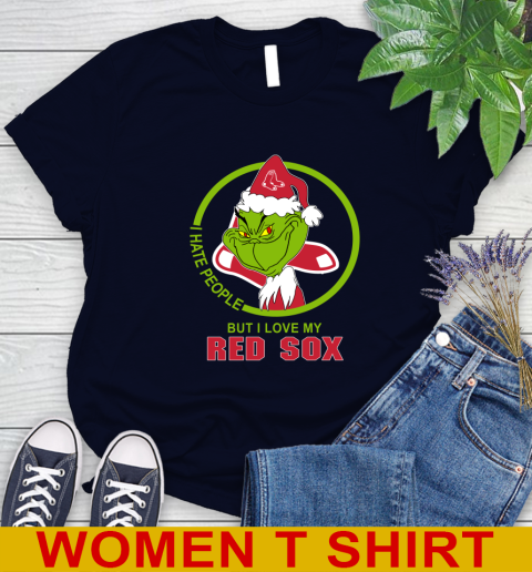 Boston Red Sox MLB Christmas Grinch I Hate People But I Love My Favorite Baseball Team Women's T-Shirt 3