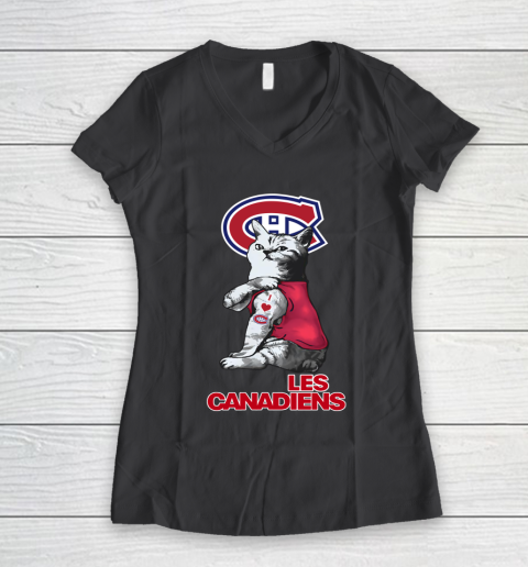 NHL My Cat Loves Montreal Canadiens Hockey Women's V-Neck T-Shirt 6
