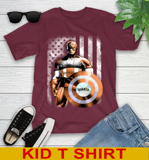 San Francisco Giants MLB Baseball Captain America Marvel Avengers American Flag Shirt Youth T-Shirt 5
