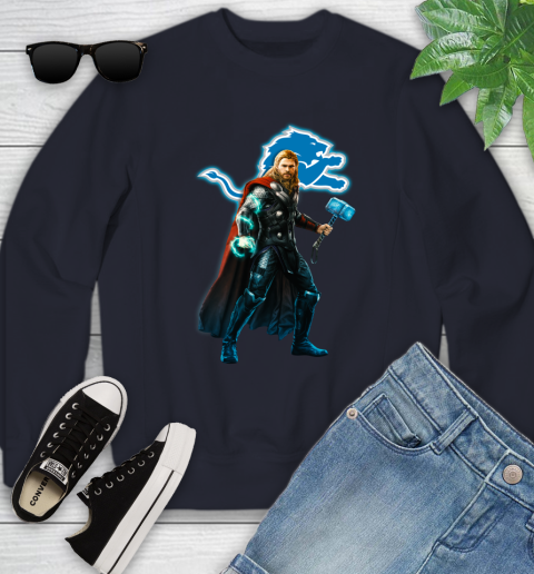 NFL Thor Avengers Endgame Football Detroit Lions Youth Sweatshirt 3