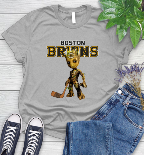 Boston Bruins NHL Hockey Groot Marvel Guardians Of The Galaxy Women's T-Shirt 5