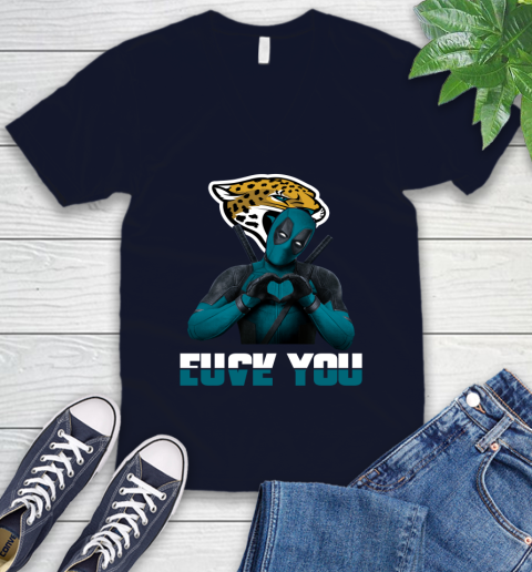 NHL Jacksonville Jaguars Deadpool Love You Fuck You Football Sports V-Neck T-Shirt 2