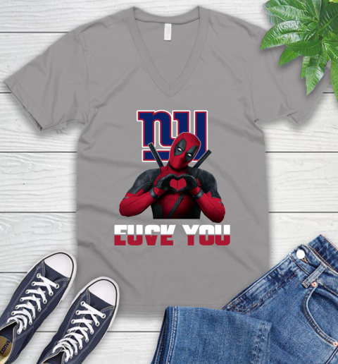 NHL New York Giants Deadpool Love You Fuck You Football Sports V-Neck T-Shirt 3