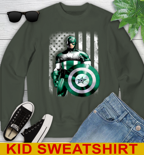 Dallas Stars NHL Hockey Captain America Marvel Avengers American Flag Shirt Youth Sweatshirt 8