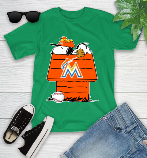 MLB Miami Marlins Snoopy Woodstock The Peanuts Movie Baseball T Shirt Youth T-Shirt 6