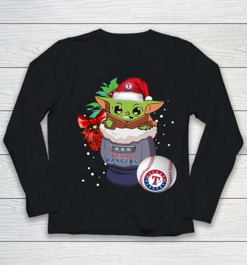 Texas Rangers Christmas Baby Yoda Star Wars Funny Happy MLB Youth Long Sleeve