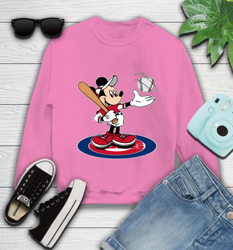 MLB Baseball Chicago Cubs Cheerful Mickey Disney Shirt Youth Sweatshirt 6