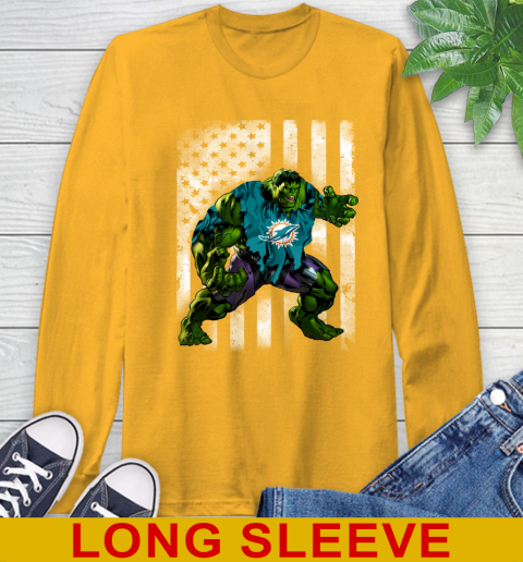 Miami Dolphins Hulk Marvel Avengers NFL Football American Flag Long Sleeve T-Shirt 2