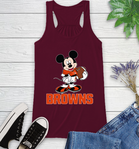 NFL Football Cleveland Browns Cheerful Mickey Mouse Shirt Racerback Tank 3