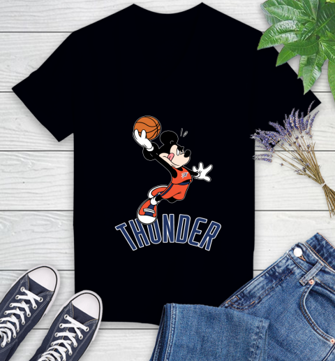 NBA Basketball Oklahoma City Thunder Cheerful Mickey Mouse Shirt Women's V-Neck T-Shirt