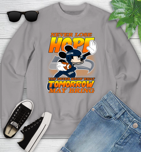 Seattle Seahawks NFL Football Mickey Disney Never Lose Hope Youth Sweatshirt 3
