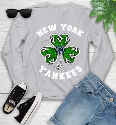 MLB New York Yankees Three Leaf Clover St Patrick's Day Baseball Sports Youth Long Sleeve 5