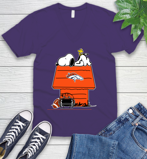 Denver Broncos NFL Football Snoopy Woodstock The Peanuts Movie V-Neck T-Shirt 10