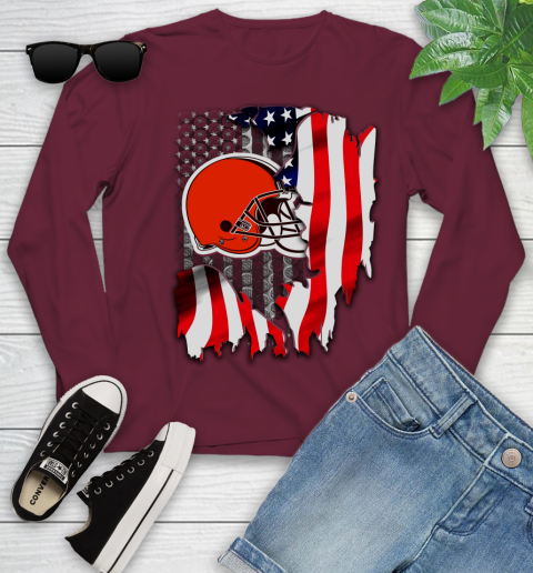 Cleveland Browns NFL Football American Flag Youth Long Sleeve 6