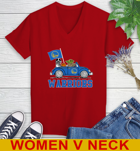 NBA Basketball Golden State Warriors Darth Vader Baby Yoda Driving Star Wars Shirt Women's V-Neck T-Shirt 12