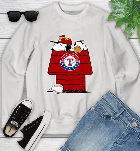 MLB Texas Rangers Snoopy Woodstock The Peanuts Movie Baseball T Shirt Youth Sweatshirt