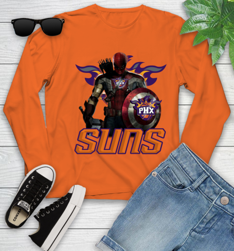 Phoenix Suns NBA Basketball Captain America Thor Spider Man Hawkeye Avengers Youth Long Sleeve 4