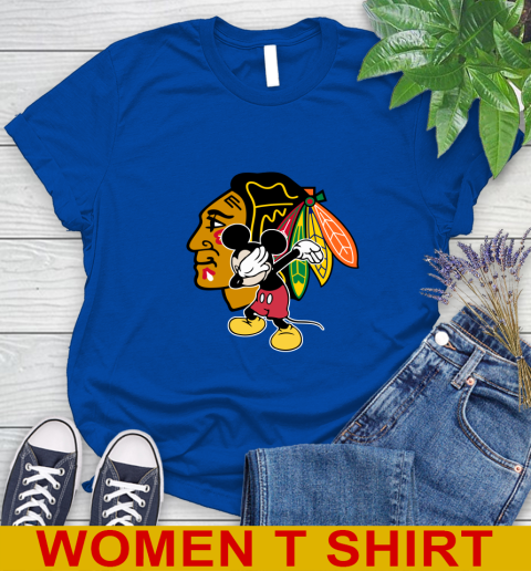 Chicago Blackhawks NHL Hockey Dabbing Mickey Disney Sports Women's T-Shirt 9