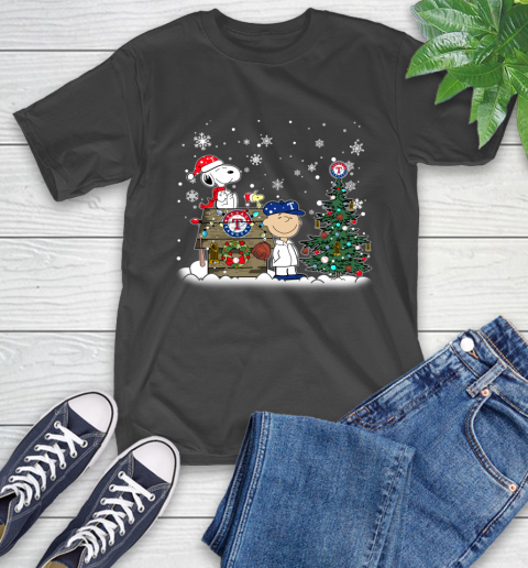 MLB Texas Rangers Snoopy Charlie Brown Christmas Baseball Commissioner's Trophy T-Shirt