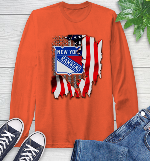 New York Rangers NHL Hockey American Flag Long Sleeve T-Shirt 4
