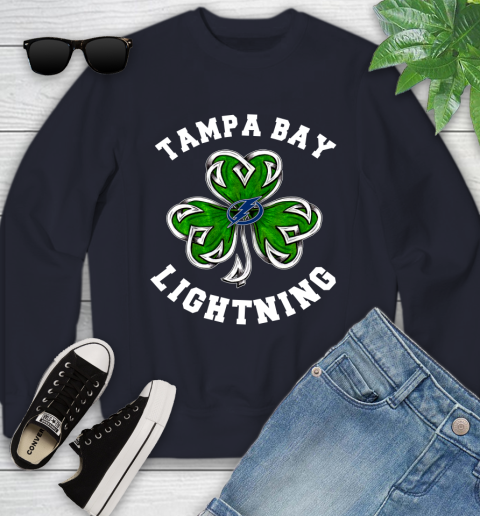 NHL Tampa Bay Lightning Three Leaf Clover St Patrick's Day Hockey Sports Youth Sweatshirt 2