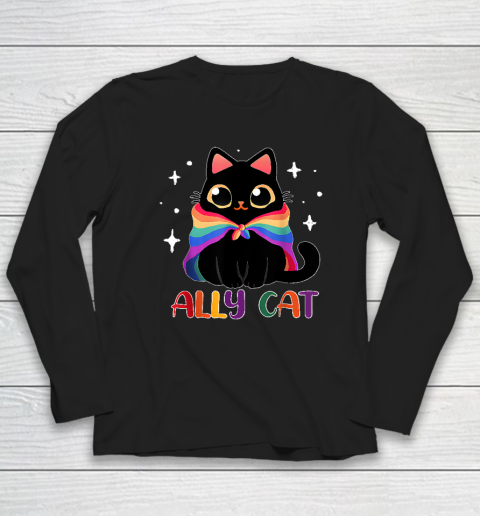 Ally Cat LGBT Gay Rainbow Pride Flag Funny Cat Lover Long Sleeve T-Shirt