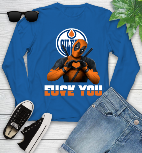 NHL Edmonton Oilers Deadpool Love You Fuck You Hockey Sports Youth Long Sleeve 10