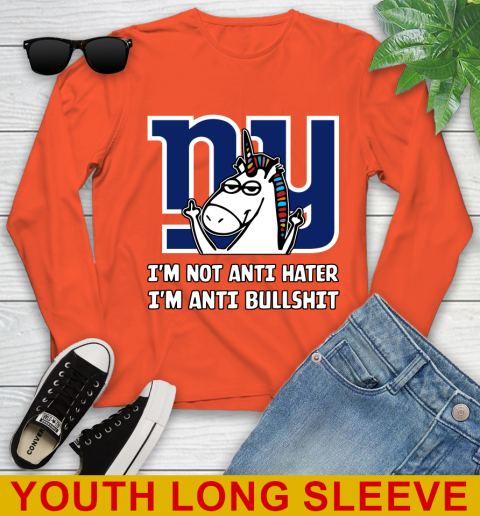 New York Giants NFL Football Unicorn I'm Not Anti Hater I'm Anti Bullshit Youth Long Sleeve 4