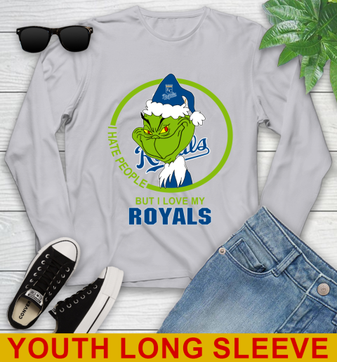 Kansas City Royals MLB Christmas Grinch I Hate People But I Love My Favorite Baseball Team Youth Long Sleeve 6
