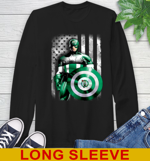Boston Celtics NBA Basketball Captain America Marvel Avengers American Flag Shirt Long Sleeve T-Shirt