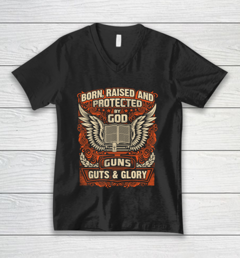 Veteran Shirt Gun Control Born Raised Protected V-Neck T-Shirt