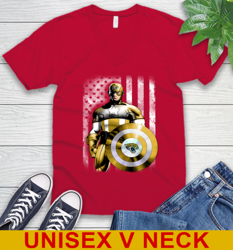 Jacksonville Jaguars NFL Football Captain America Marvel Avengers American Flag Shirt V-Neck T-Shirt 6