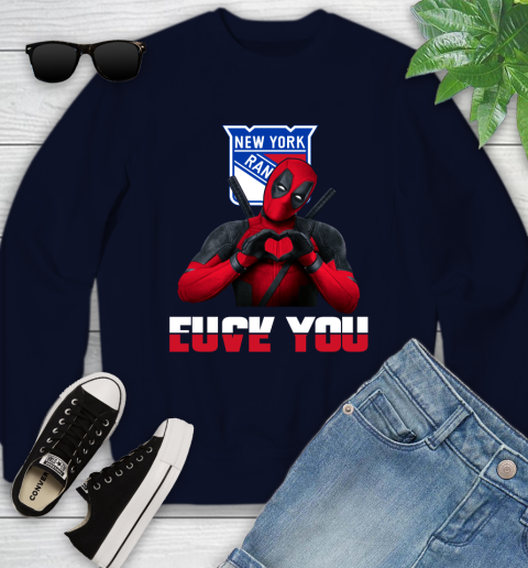 NHL New York Rangers Deadpool Love You Fuck You Hockey Sports Youth Sweatshirt 2