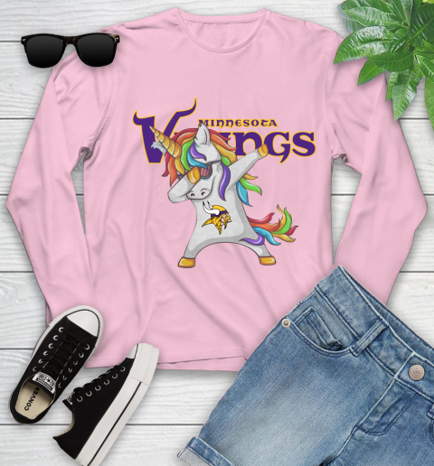 Minnesota Vikings NFL Football Funny Unicorn Dabbing Sports Youth Long Sleeve 10