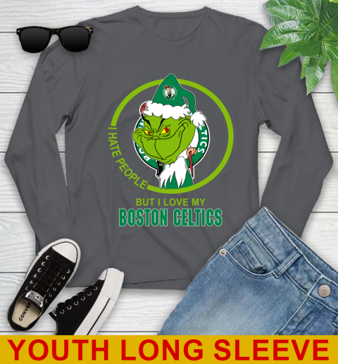 Boston Celtics NBA Christmas Grinch I Hate People But I Love My Favorite Basketball Team Youth Long Sleeve 9