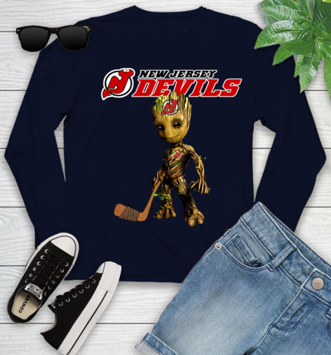 New Jersey Devils NHL Hockey Groot Marvel Guardians Of The Galaxy Youth Long Sleeve 3