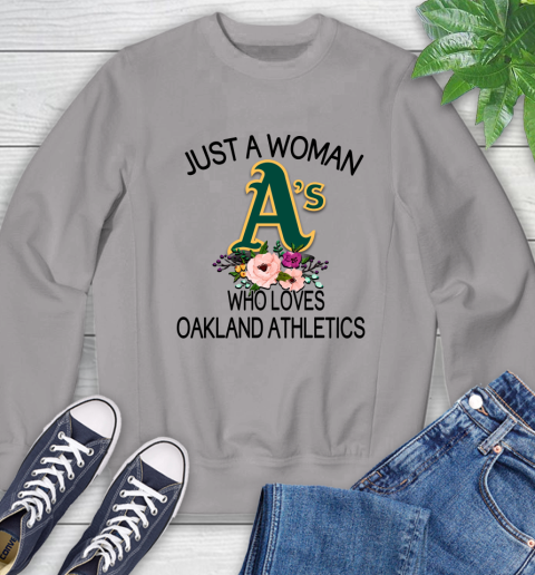 MLB Just A Woman Who Loves Oakland Athletics Baseball Sports Sweatshirt 3